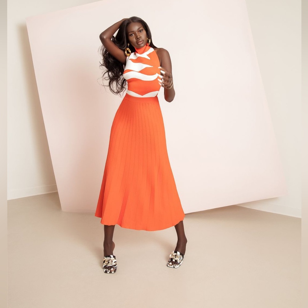 Hanifa Orange Knit Skirt